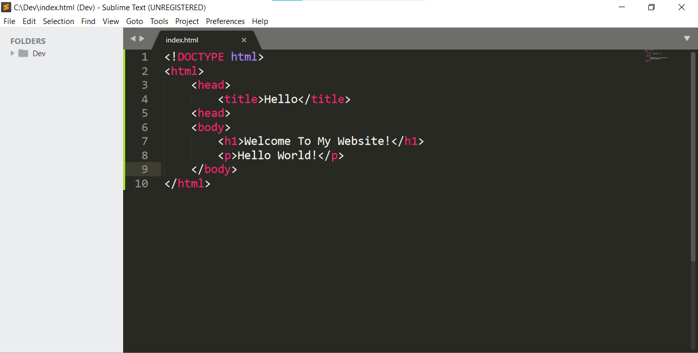 Putting our HTML code in Sublime Text