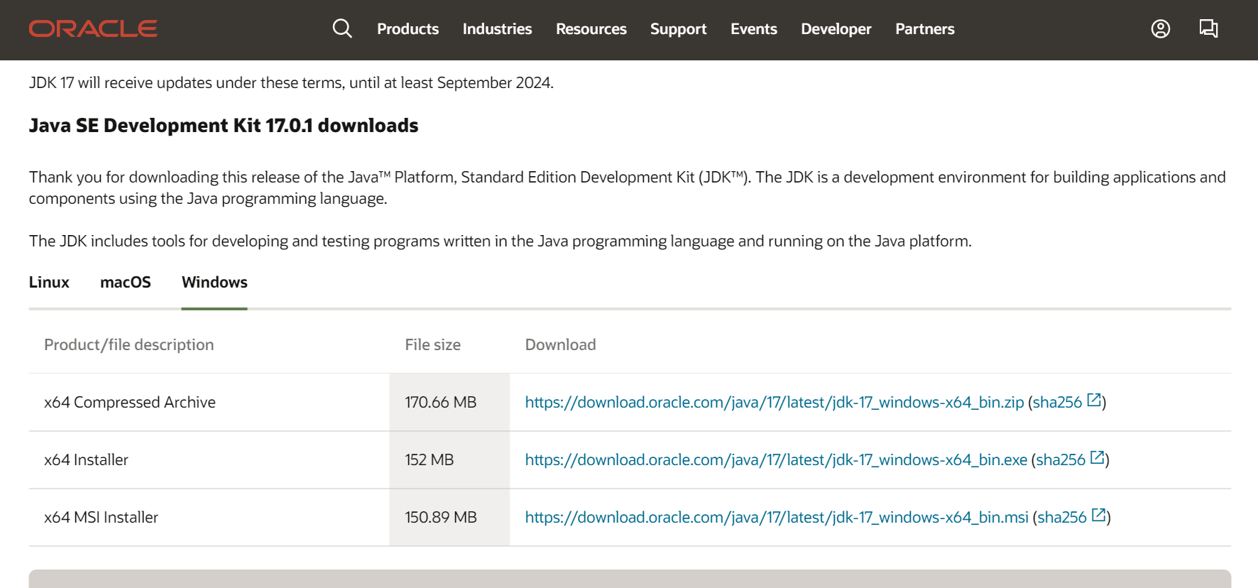 Java Downloads Website Screenshot