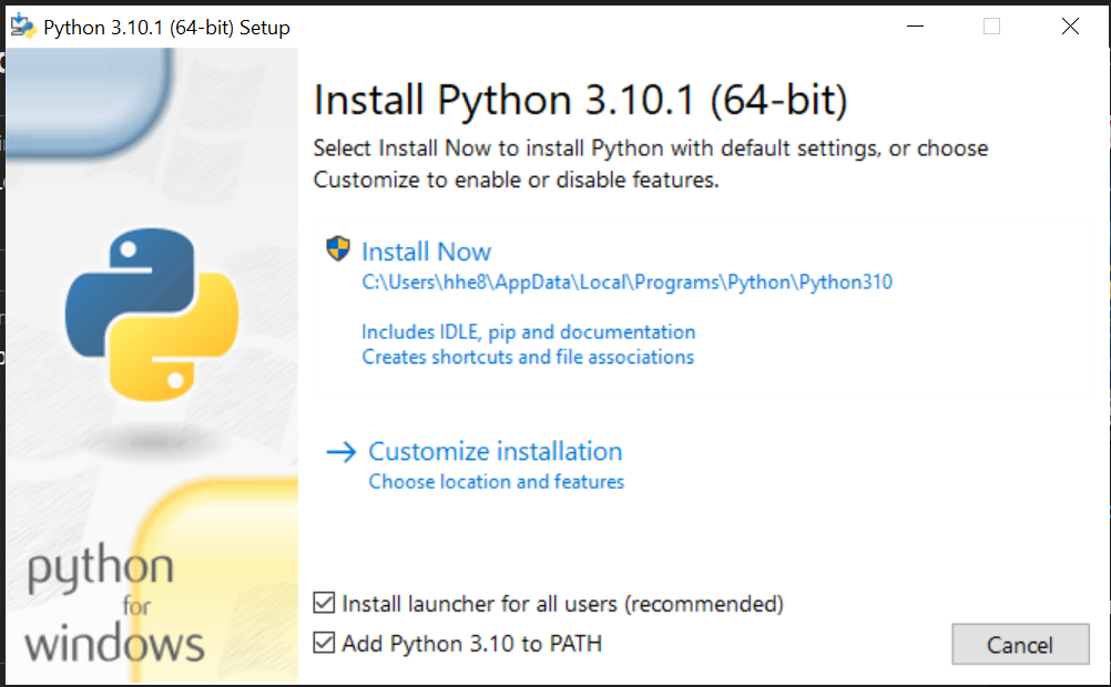 The Python Installer Window